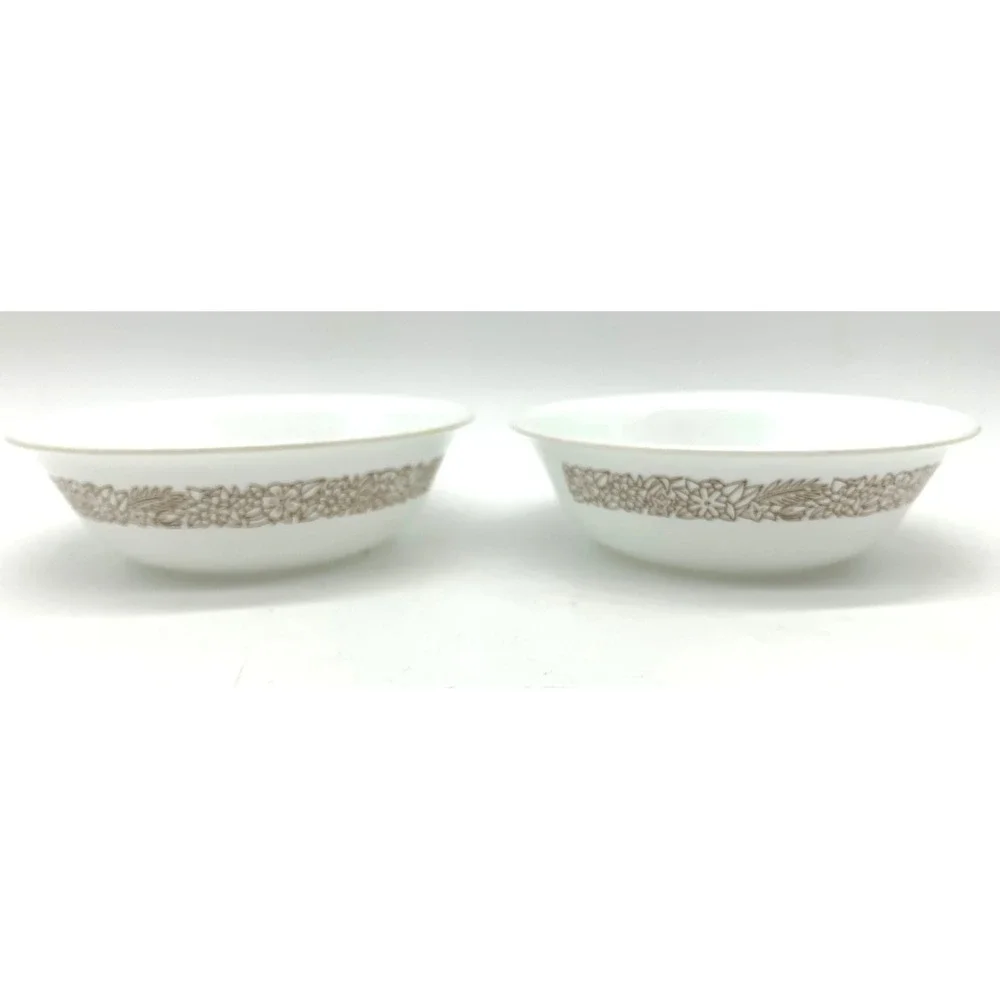 Corelle Cereal Bowls Set of 5 White Brown Woodland Brown Floral Vitrelle Glass